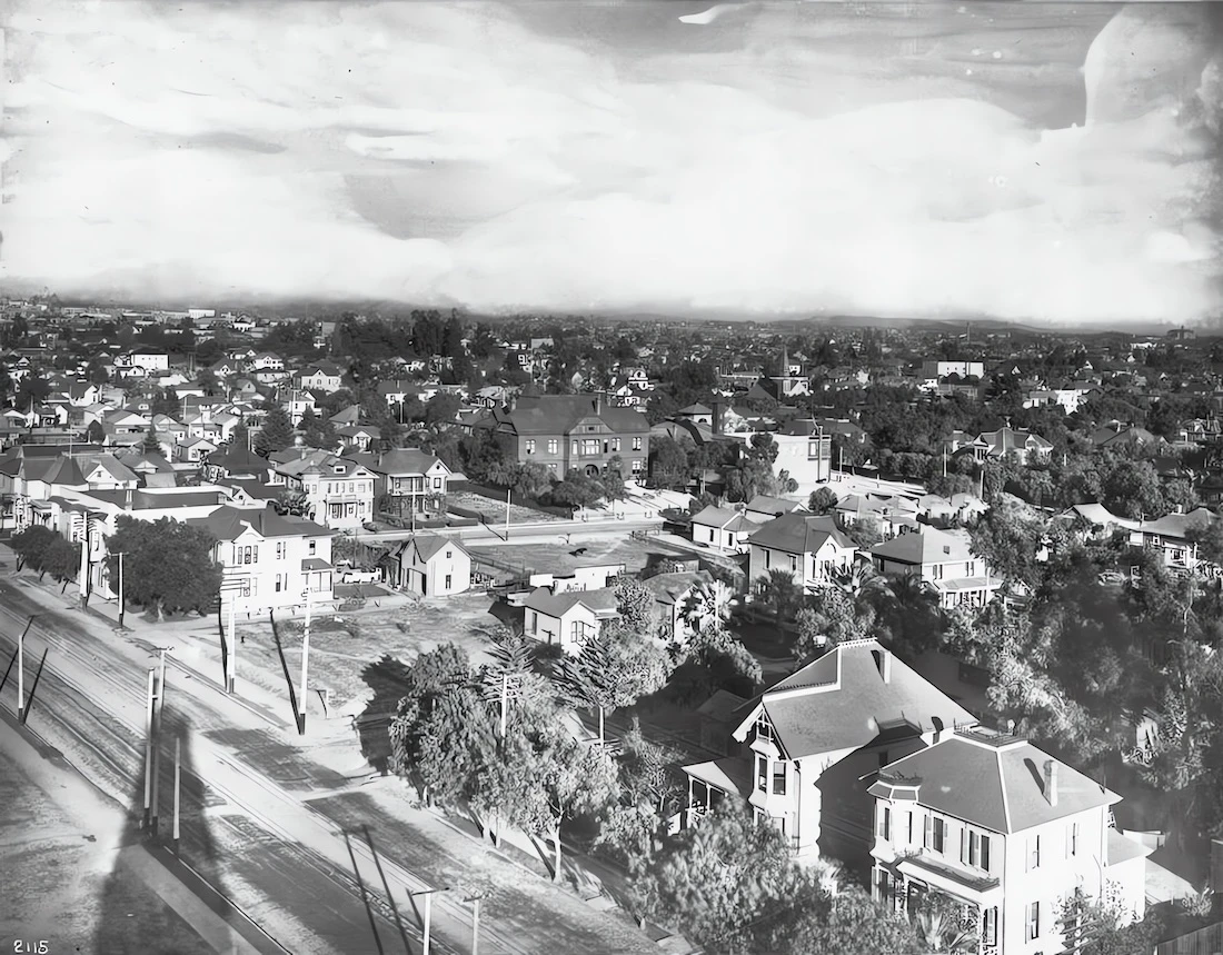 Panoramic view of downtown Los Angeles St Vincents College CA 1905